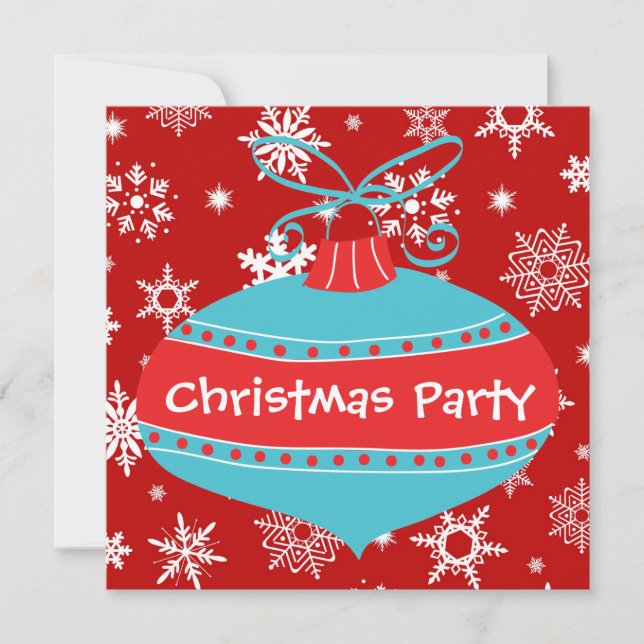Red Teal Blue Retro Christmas Party Invitation (Front)