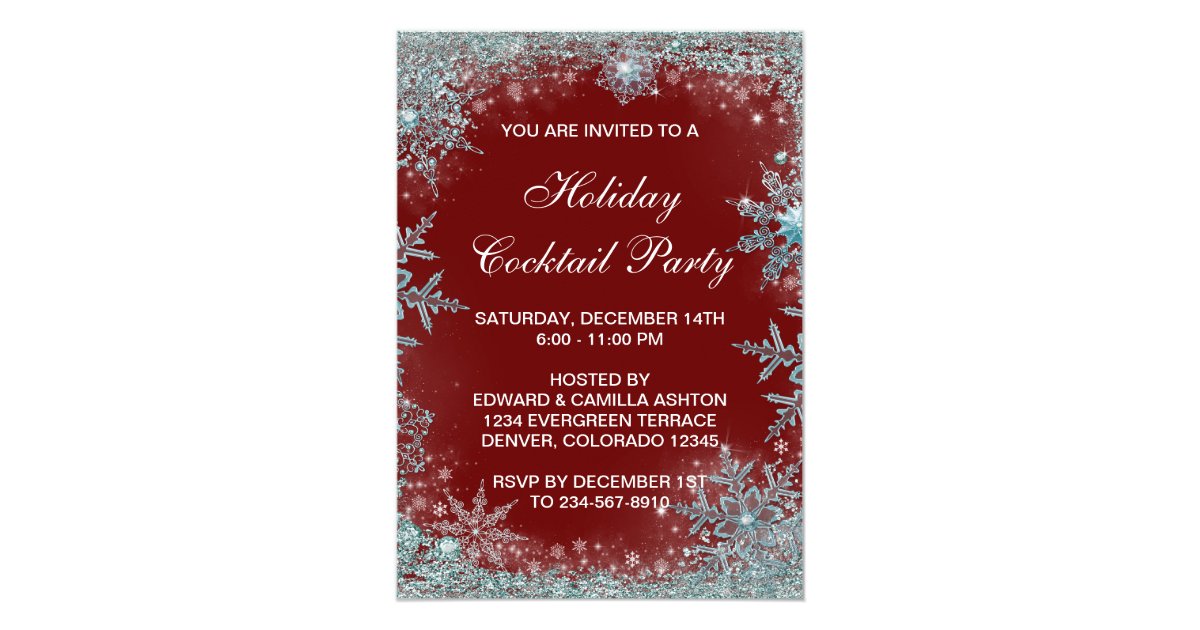 Red Teal Blue Snowflake Christmas Party Invitation | Zazzle.com