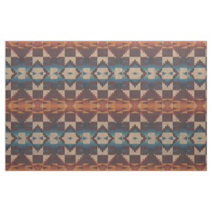 Red Teal Blue Taupe Brown Orange Ethnic Look Fabric