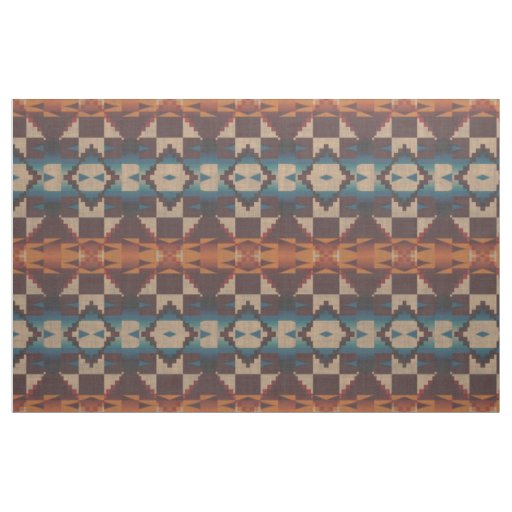 Red Teal Blue Taupe Brown Orange Ethnic Look Fabric