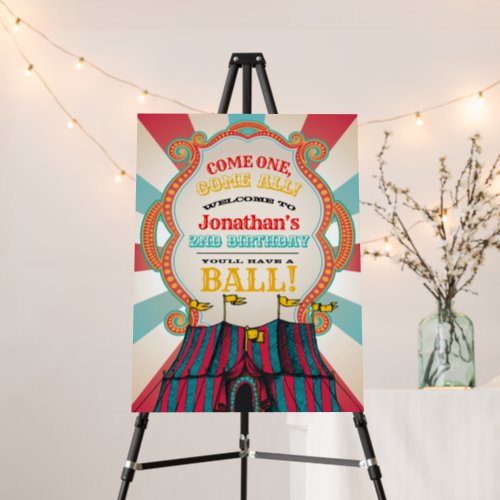 Red Teal Blue Vintage Circus Birthday Welcome Foam Board