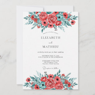 Red Teal Brilliant Spring Wedding Invitation