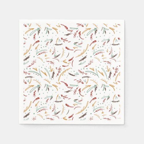 Red Teal  Brown Leaves and Berry Holiday Napkins