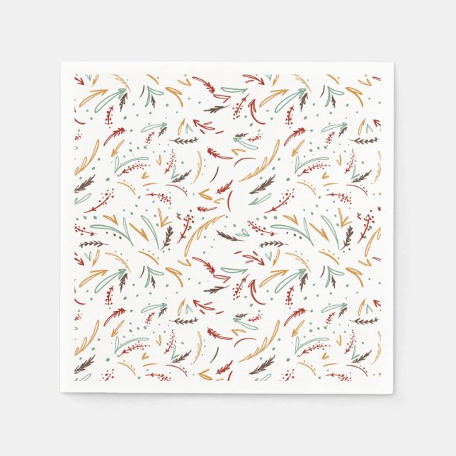 Red Teal & Brown Leaves and Berry Holiday Napkins (Front)