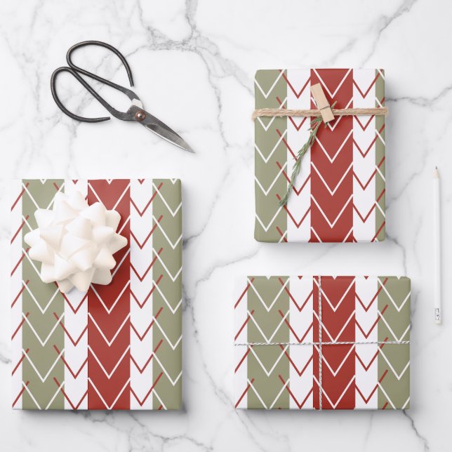 Red Teal Chevron Stripe  Wrapping Paper Sheets (Front)