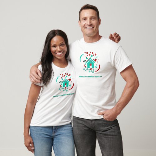 Red  Teal Cleaning Service Professional Logo Cute T_Shirt