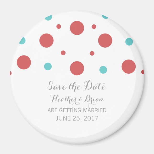 Red Teal Confetti Save the Date Magnet (Front)