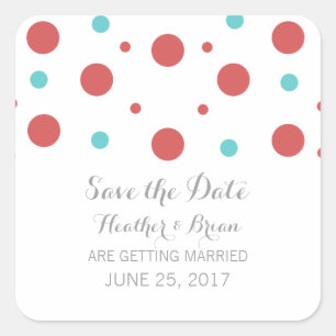 Red Teal Confetti Save the Date Stickers