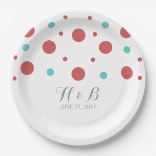 Red Teal Confetti Wedding Paper Plates