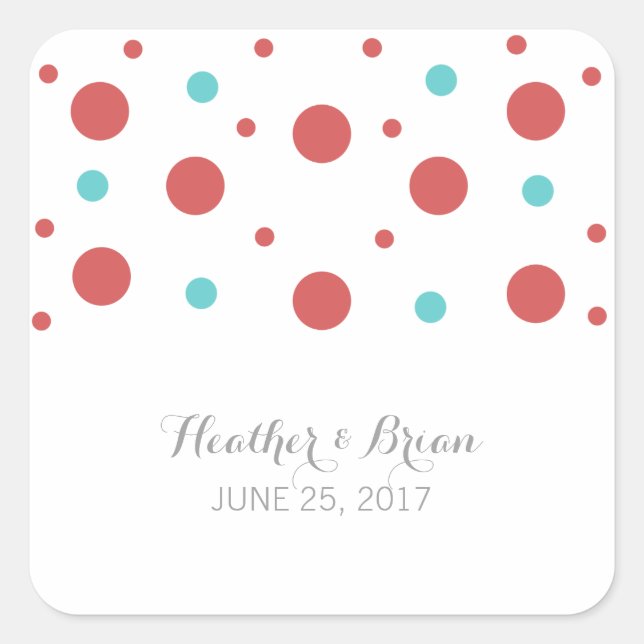 Red Teal Confetti Wedding Stickers (Front)