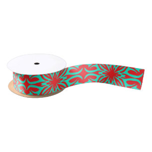 Red & teal floral satin ribbon