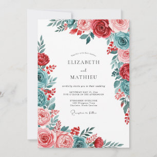 Red Teal Gracious Botanical Wedding Invitation