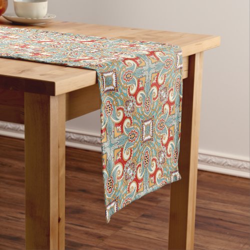 Red Teal Gray Blue Sunny Yelllow Kaleidoscope Art Short Table Runner