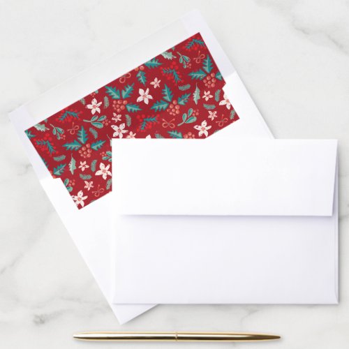 Red Teal Holly Berries Christmas Floral Pattern Envelope Liner