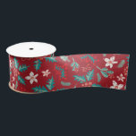 Red Teal Holly Berries Christmas Floral Pattern Satin Ribbon<br><div class="desc">If you need any further customisation please feel free to message me on yellowfebstudio@gmail.com.</div>