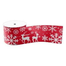 Red Teal Holly Snowflakes and reindeer Christmas
