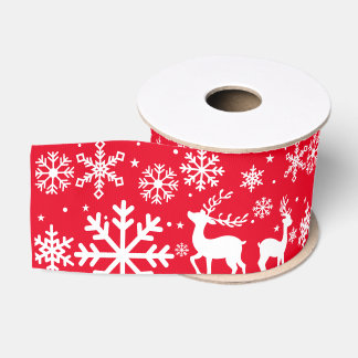 Red Teal Holly Snowflakes and reindeer Christmas Grosgrain Ribbon