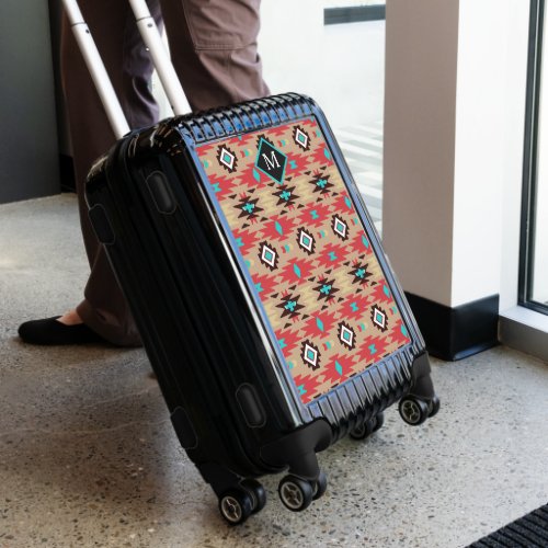 Red Teal Native American Vision Monogram Luggage