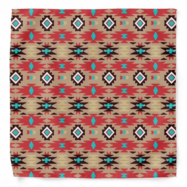 Red Teal Native American Vision Pattern Bandana (Front)