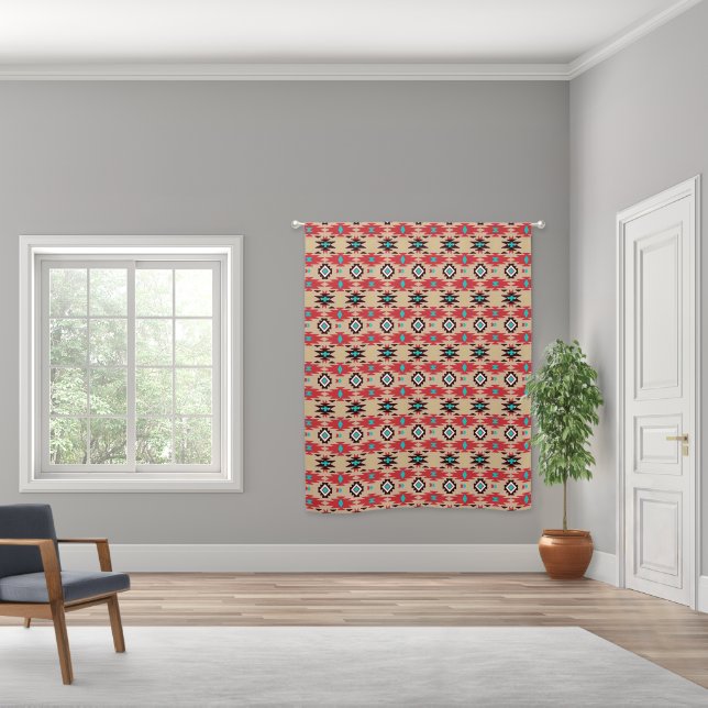 Red Teal Native American Vision Pattern Blackout Curtains (Wide)