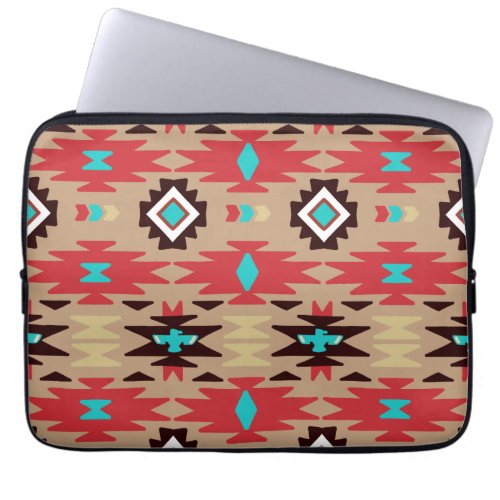 Red Teal Native American Vision Pattern Laptop Sleeve