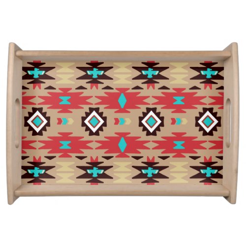 Red Teal Native American Vision Pattern Serving Tray