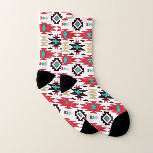 Red Teal Native American Vision Pattern Socks