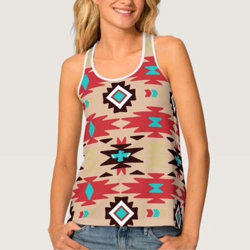 Red Teal Native American Vision Pattern Tank Top