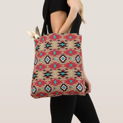 Red Teal Native American Vision Pattern Tote Bag