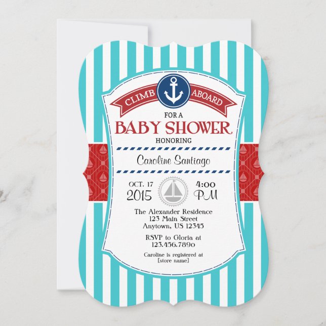 Red Teal Nautical Baby Shower Invitation (Front)