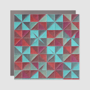 red, teal, purple, and gray quilt car magnet