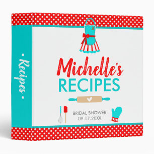 Red & Teal Retro Christmas Bridal Shower Recipe 3 Ring Binder