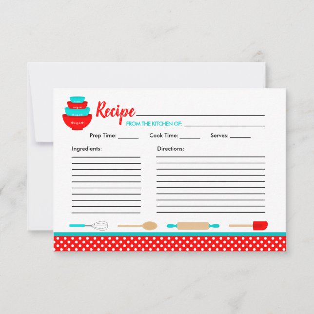 Red & Teal Retro Kitchen Bridal Recipe Card (Front)