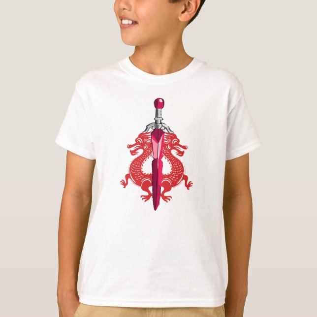 Red Teal Storm Dragon Sword T-Shirt (Front)