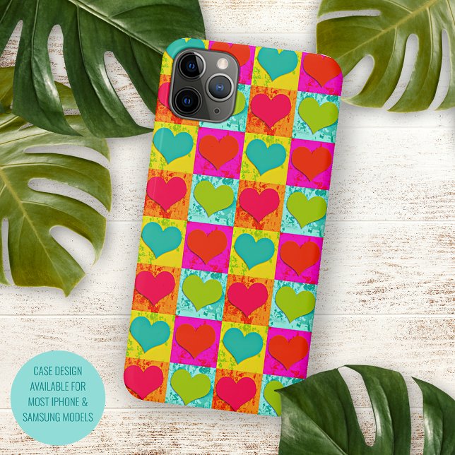 Red Teal Turquoise Blue Lime Green Hearts Pattern Case-Mate iPhone Case (Creator Uploaded)