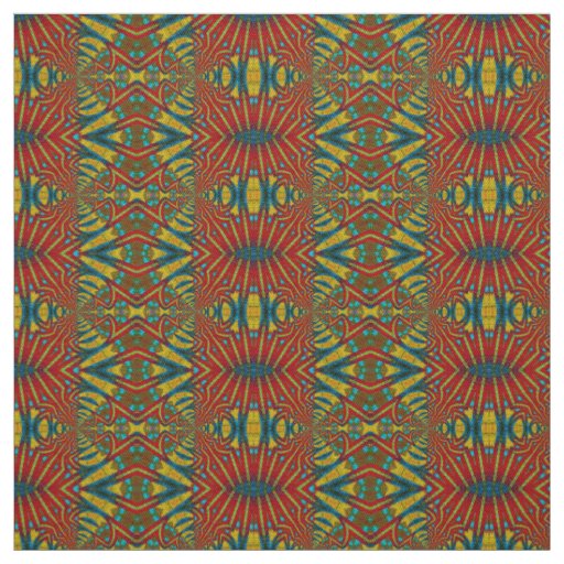 Red Teal Yellow Modern Ethnic Textile Tribal Print Fabric