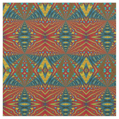 Red Teal Yellow Modern Ethnic Textile Tribal Print Fabric
