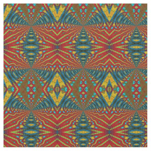 Red Teal Yellow Modern Ethnic Textile Tribal Print Fabric