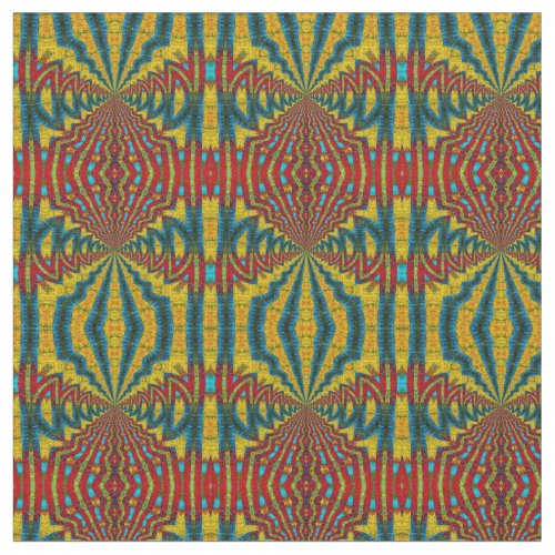 Red Teal Yellow Modern Ethnic Textile Tribal Print Fabric
