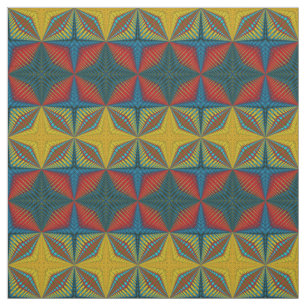 Red Teal Yellow Modern Ethnic Textile Tribal Print Fabric