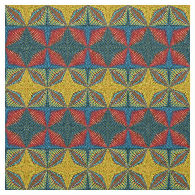 Red Teal Yellow Modern Ethnic Textile Tribal Print Fabric (Swatch)