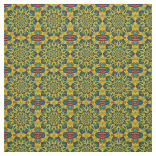 Red Teal Yellow Modern Ethnic Textile Tribal Print Fabric