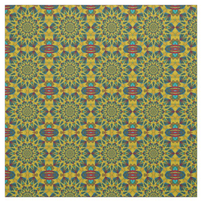 Red Teal Yellow Modern Ethnic Textile Tribal Print Fabric (Swatch)