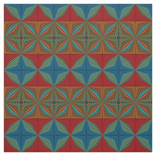 Red Teal Yellow Modern Ethnic Textile Tribal Print Fabric