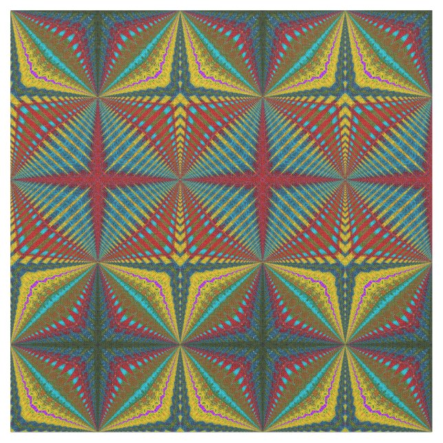 Red Teal Yellow Modern Ethnic Textile Tribal Print Fabric (Close Up)