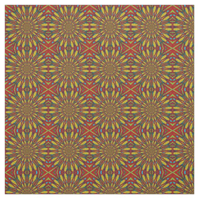 Red Teal Yellow Modern Ethnic Textile Tribal Print Fabric (Swatch)