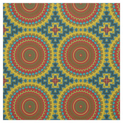Red Teal Yellow Modern Ethnic Textile Tribal Print Fabric