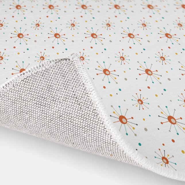 Red Teal Yellow Starburst Pattern Mid Century Rug (Indoor)