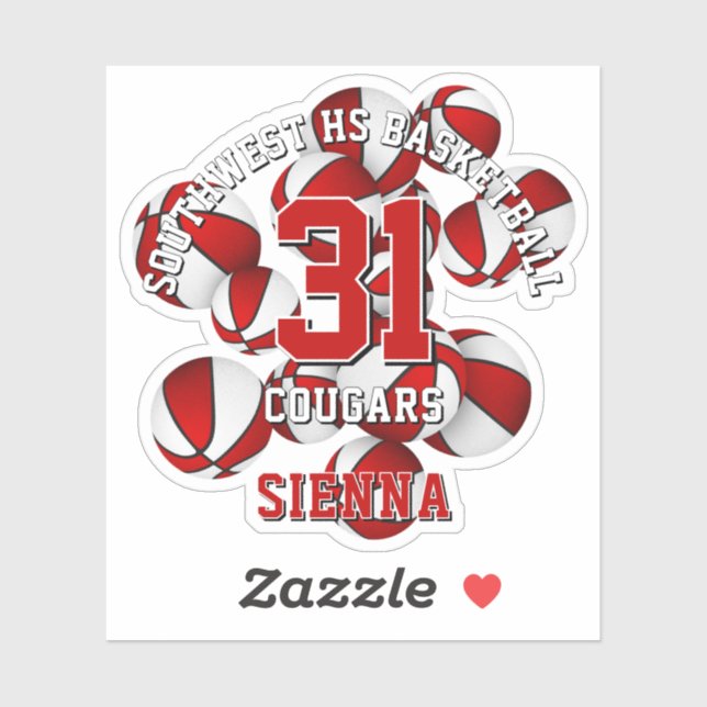 red team colors basketballs cluster w kids name sticker (Sheet)