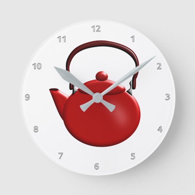 Red Teapot Design Round Clock (Front)